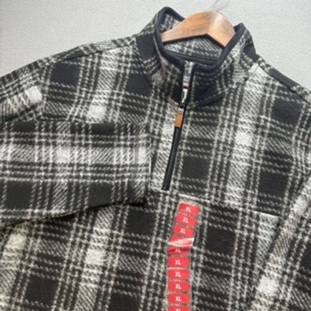 John Wayne Stock & Supply 1/4 Zip Fleece Pullover XL Black Plaid Soft Warm New